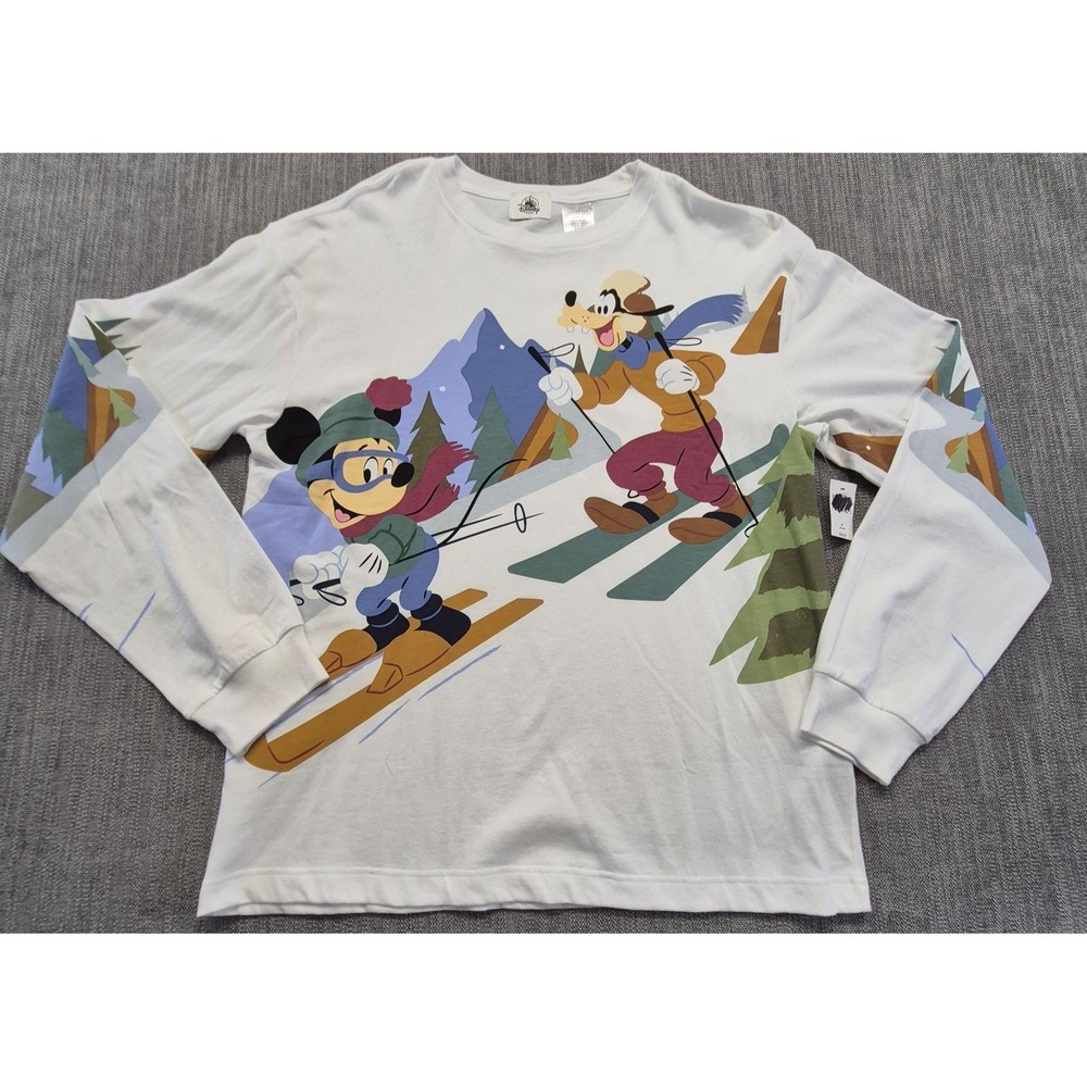 NWT Disney Parks Holiday Homestead long‎ sleeve graphic t-shirt M Mickey & Goofy